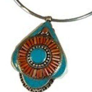 Tibetan Silver Turquoise Coral 70s Style Choker